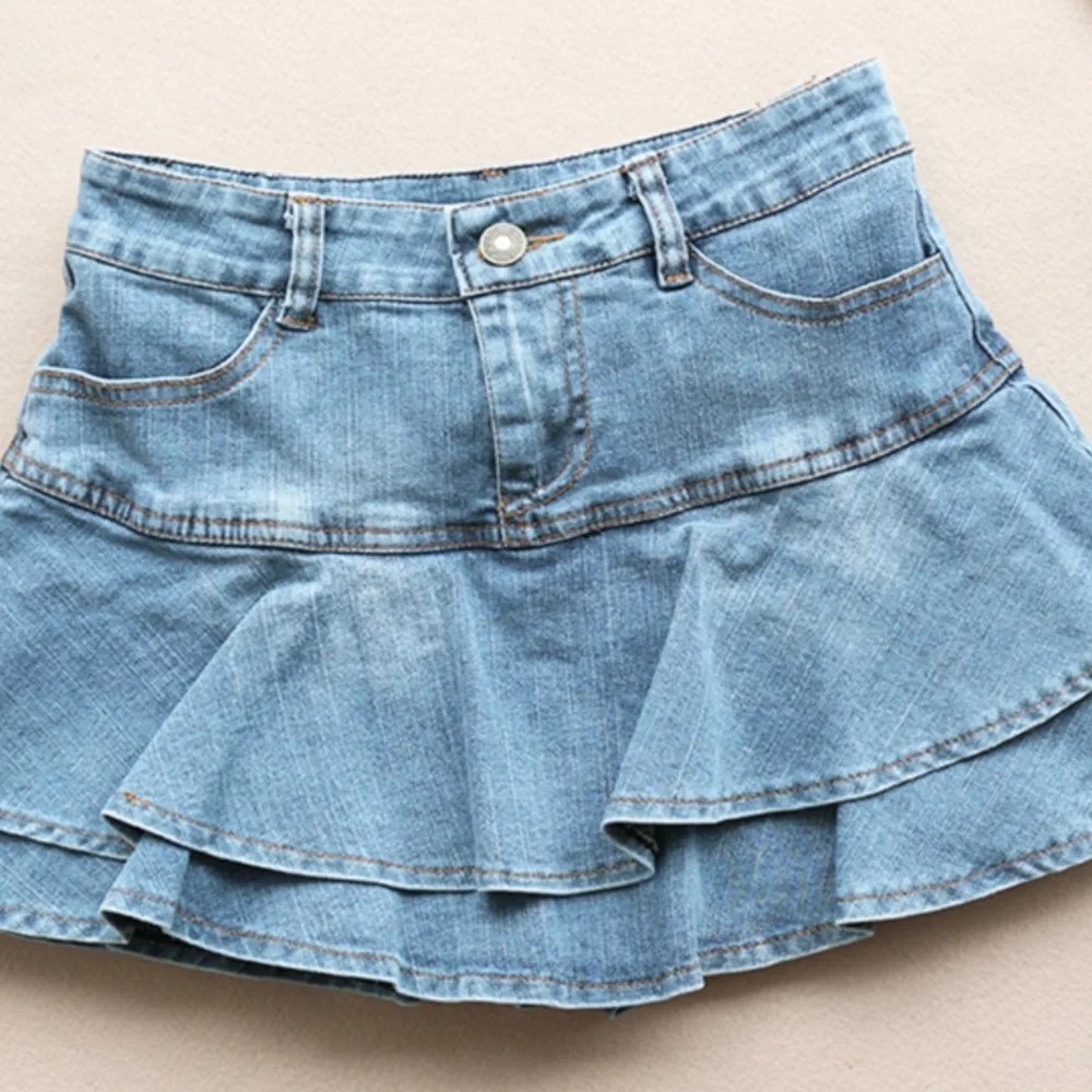 New denim short skirt for women's summer low waist ultra short skirt elastic