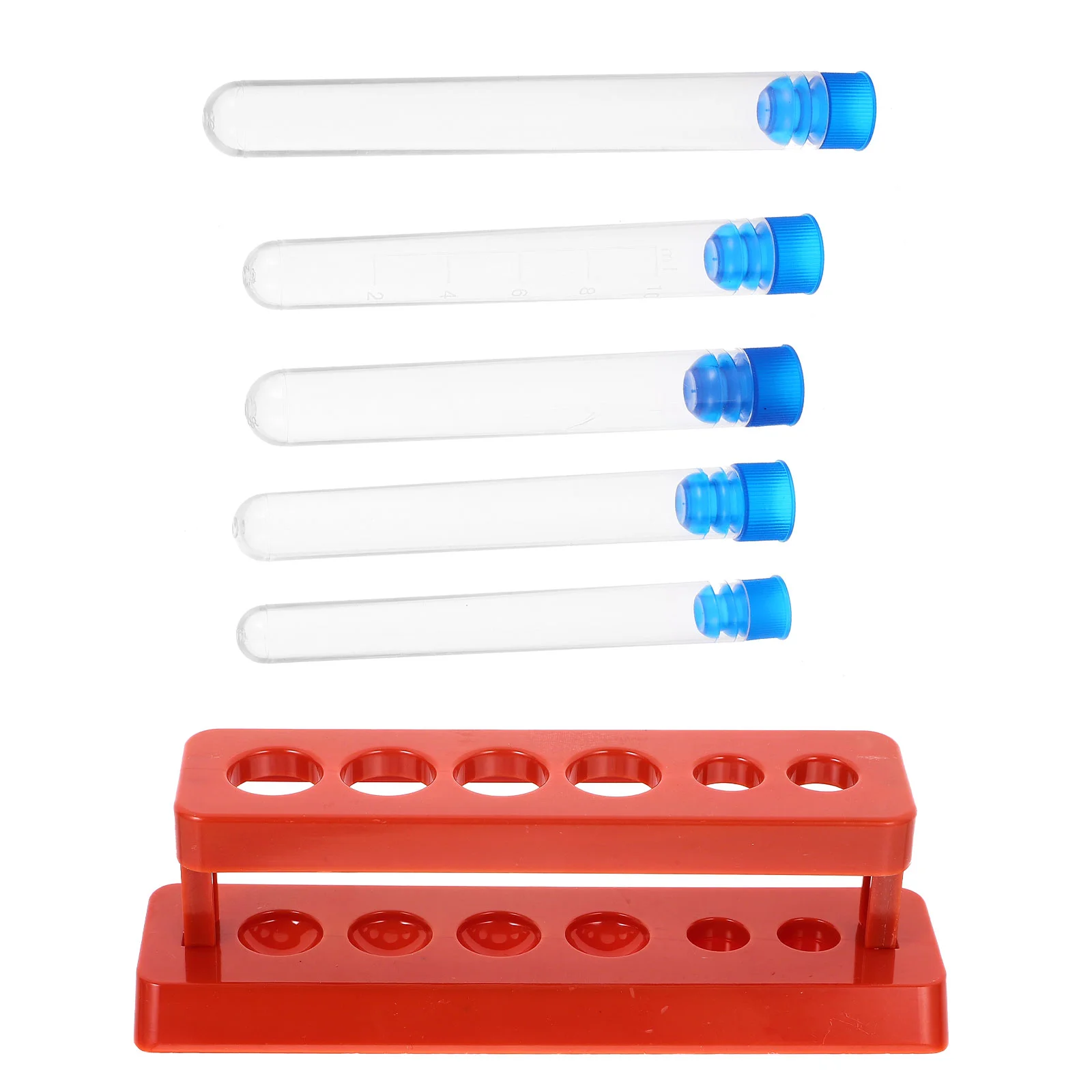 5Pcs Plastic Test Tubes Clear Separation Bottles with 6 Holes Tube Stand for Science Experiments transparent test tubes