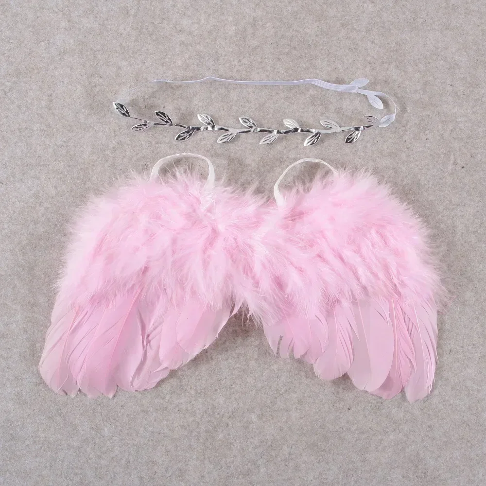 Fashion 2 pz/set Feather Angel Wing con fascia a foglia Set per neonato bambino bambini souvenir puntelli fotografici accessori