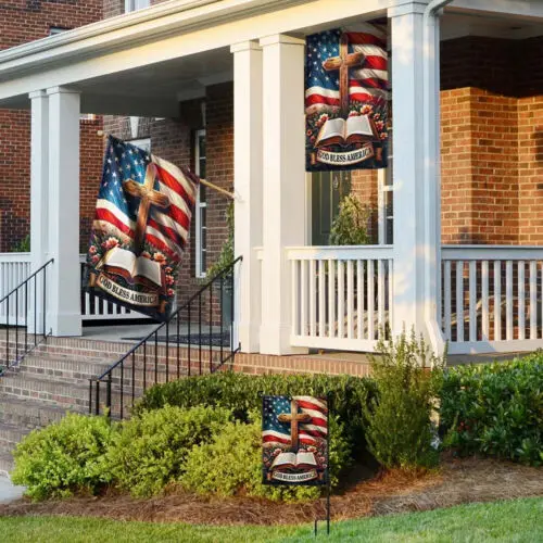 God Bless America Christian Cross American Flag Garden Flag AAL HHM WZZ yyi