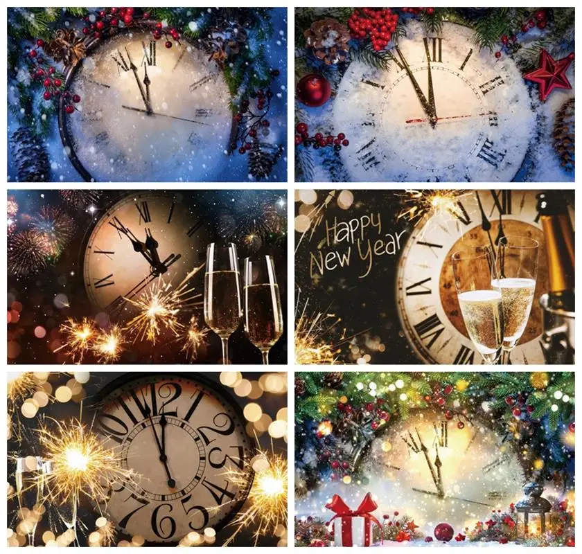 Laeacco – arrière-plan de photographie pour Studio Photo, horloge de nouvel an, fête de noël, boule d\'étoiles, arrière-plan de photographie