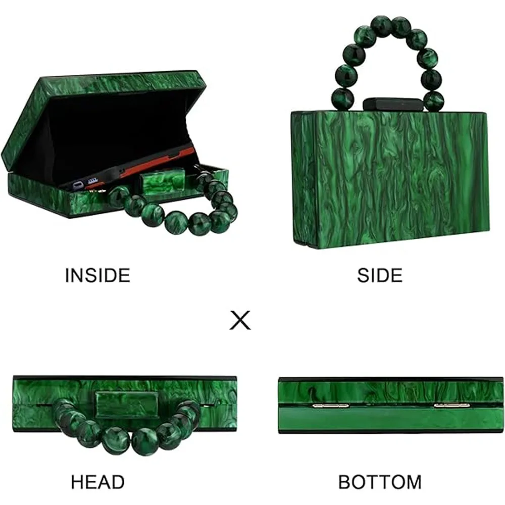 Borsa a tracolla di lusso Perla Marmo Verde scuro Borse da sera in PVC acrilico Borse da donna e borsette Festa di nozze con patta da spiaggia