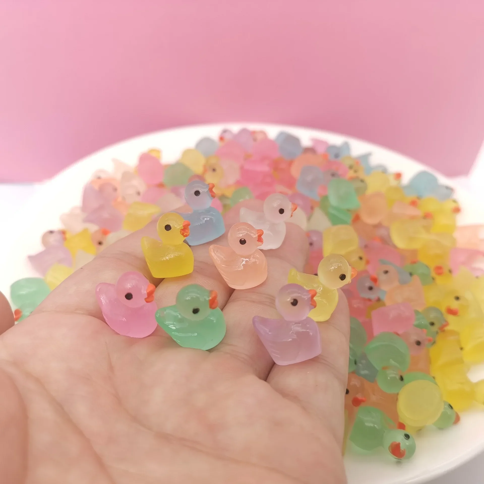 30pcs Mini Duck Cute Colorful Cartoon Duckling Luminous Hand DIY Dollhouse Miniatures Home Decor Doll Accessories Decoration