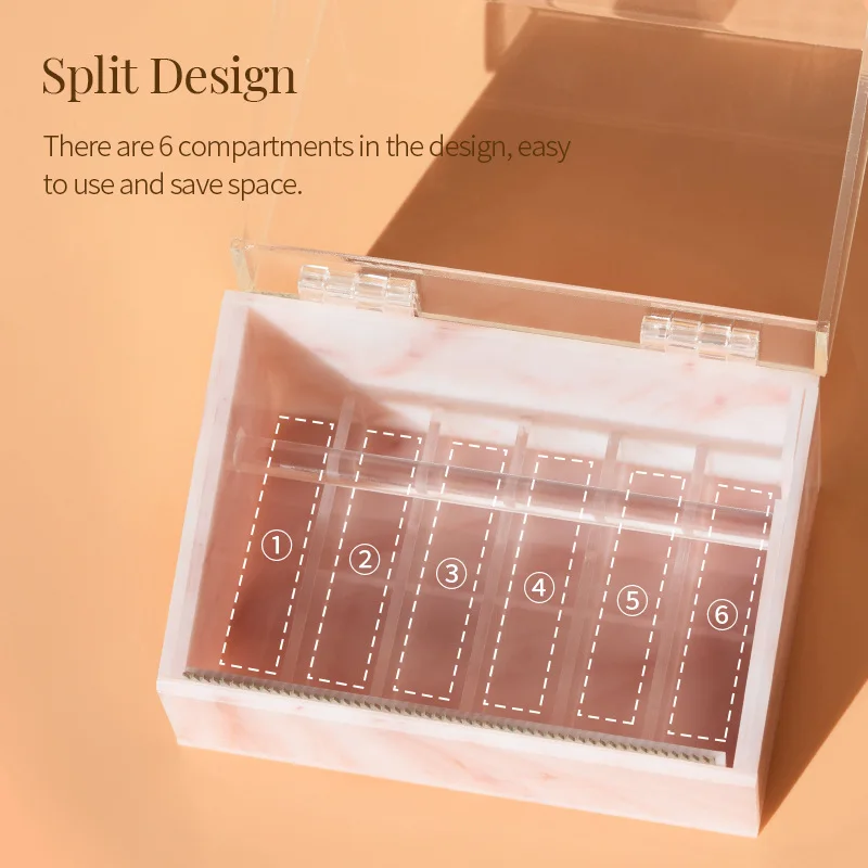 Wholesale Acrylic Dust-proof Lash Tape Cutter Marble Multi-grid Tape Storage Box Tape Dispenser Tool for Eyelash Extension