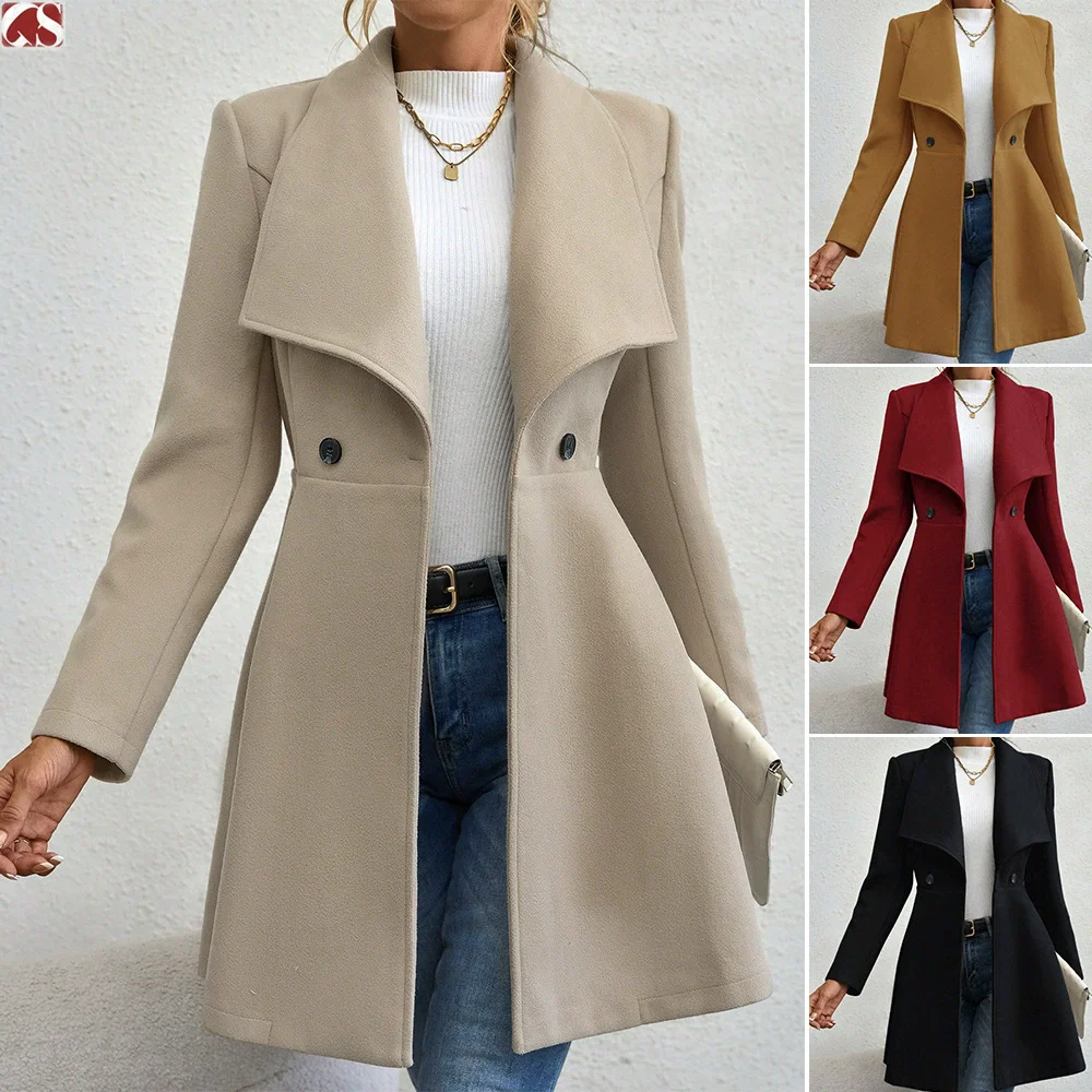 Women's Coats Winter Solid Color Long Sleeve Lapel Button-Up Work Coats New Year Red Valentine's Day Gift Outerwears