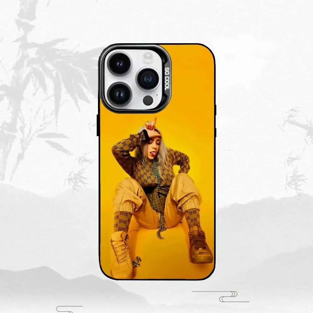 S-Snger B-Billie Eilish Phone Case For iPhone17,16,15,14,13,12,11 Plus,Pro Max Black Border Silver  Plated Cover