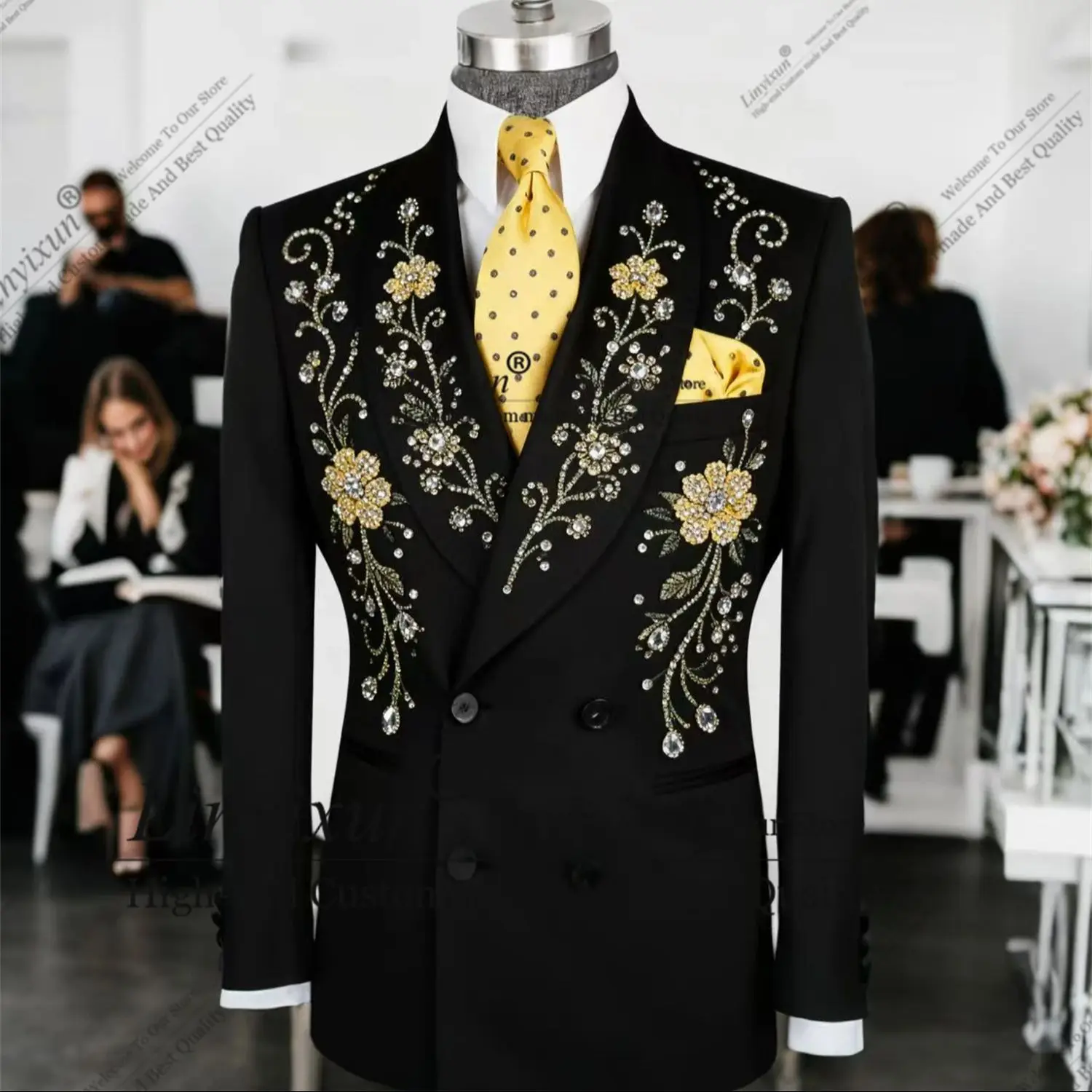 

Perfect Design Diamond Men Suis 2 Pieces Sets Wedding Groom Tuxedo Customized Slim Fit Handsome Male Prom Blazer Costume Homme