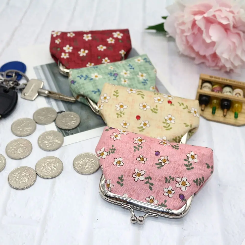 Bright Colored Flower Print Women Hasp Purse Retro Money Clip Coin Purse Clutch Bag Small Wallet