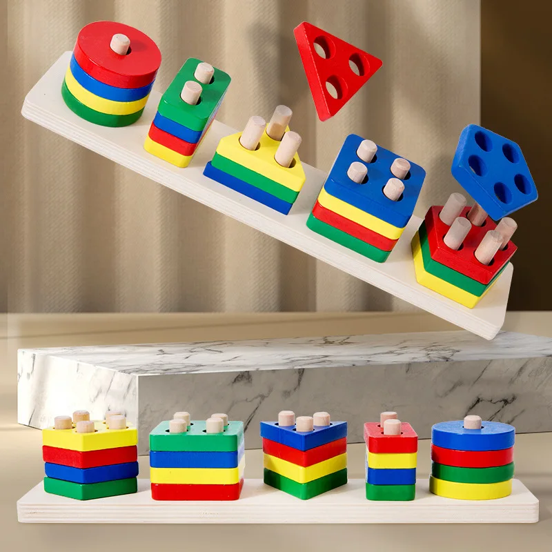 Montessori Wooden Educational Toys Children Geometric Shape Color Sorter Block Puzzles Toddler Sorting Math Bricks Stacking Toys