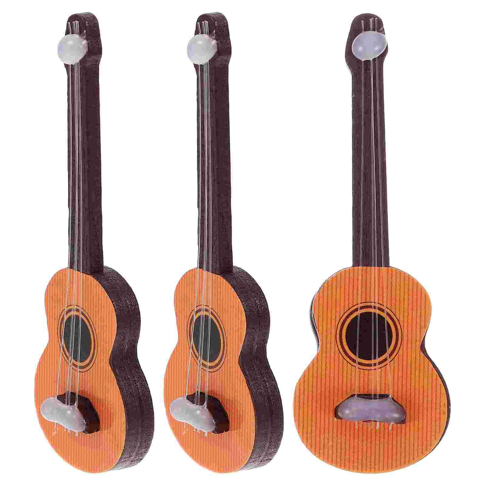 3 Pcs House Accessories Simulation Musical Instrument Toy Wooden Guitar Model Child Toys