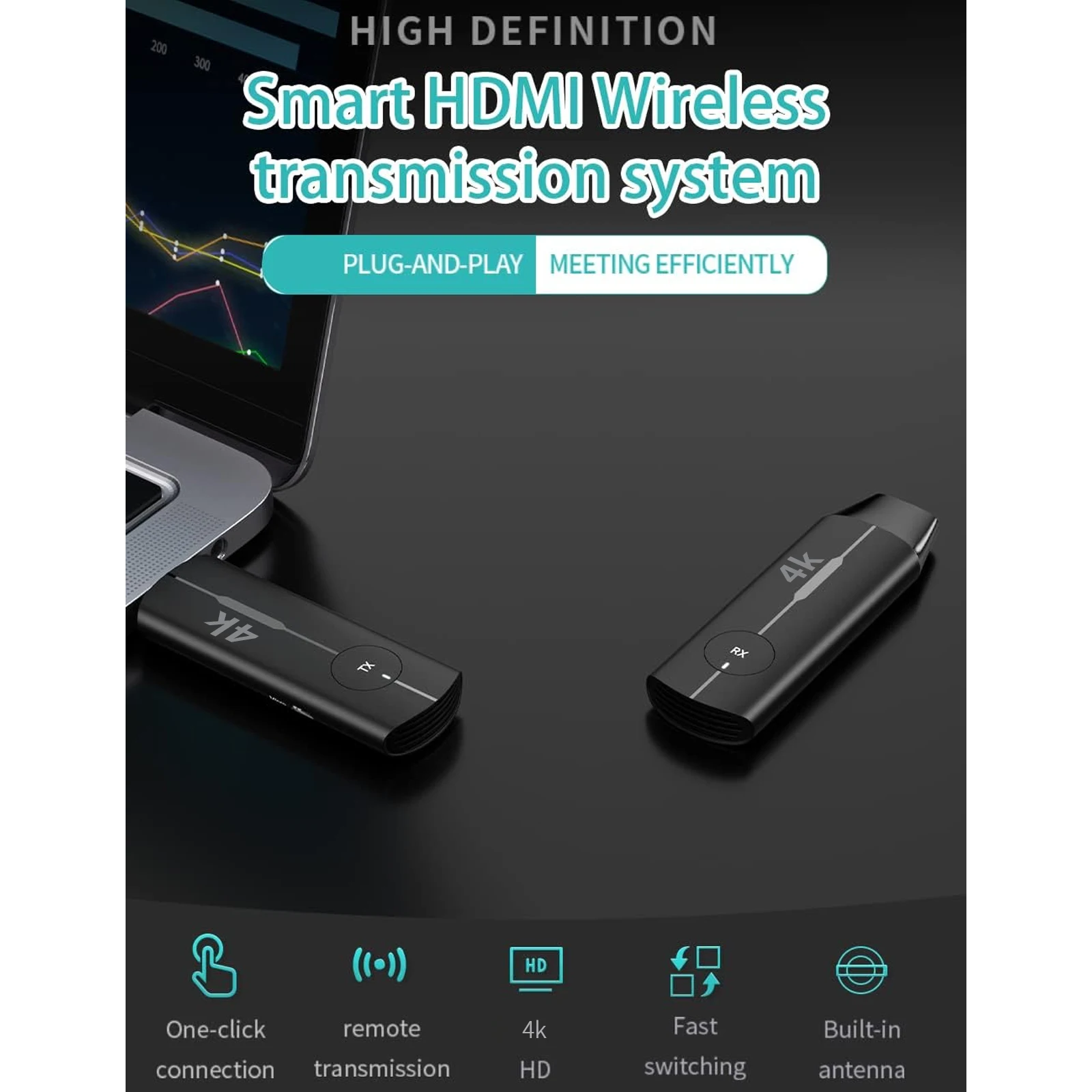 جهاز إرسال واستقبال HDMI لاسلكي 100 متر، مدخل فك تشفير 4K، مخرج 4K @ 30 هرتز، توصيل وتشغيل الكمون المنخفض للغاية للألعاب، المسرح المنزلي