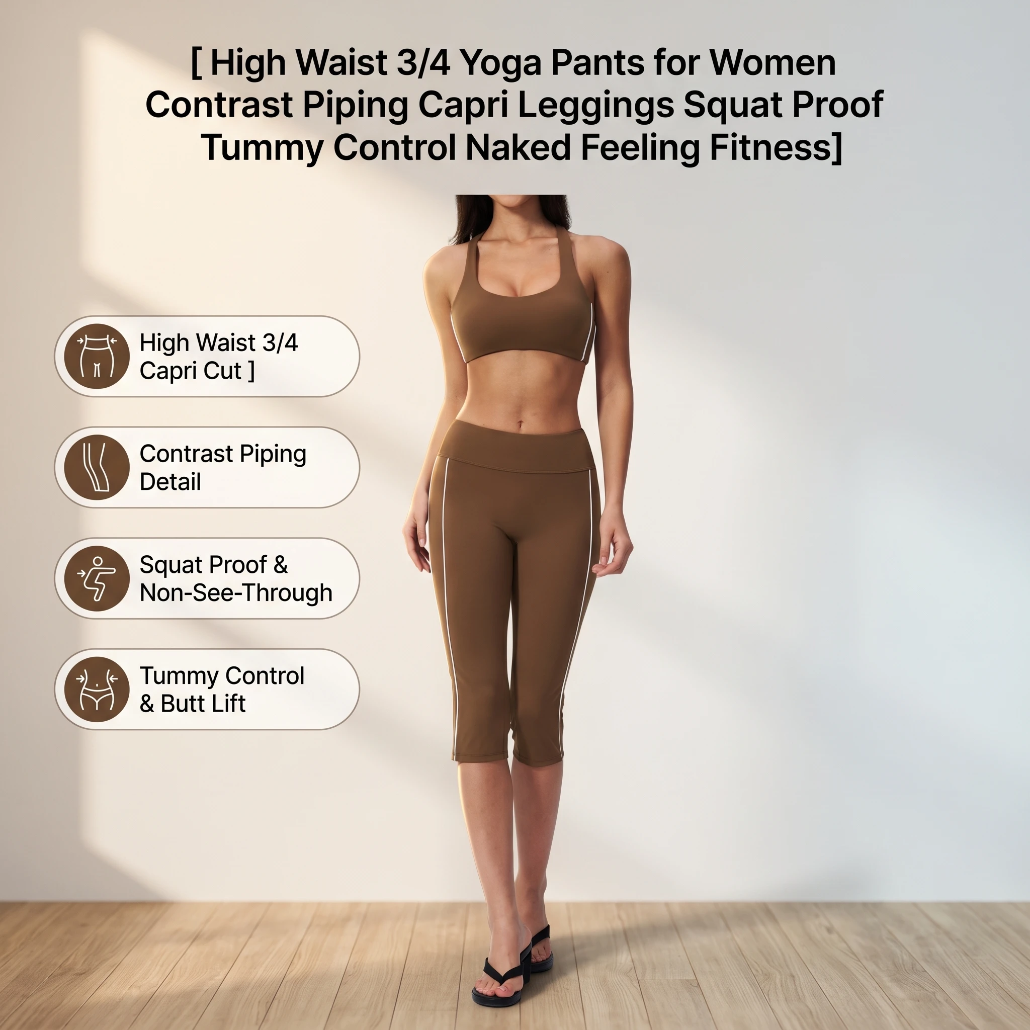 High Waist 3/4 Yoga Pants for Women Contrast Piping Capri Leggings Squat Proof Tummy Control Naked Feeling Fitness