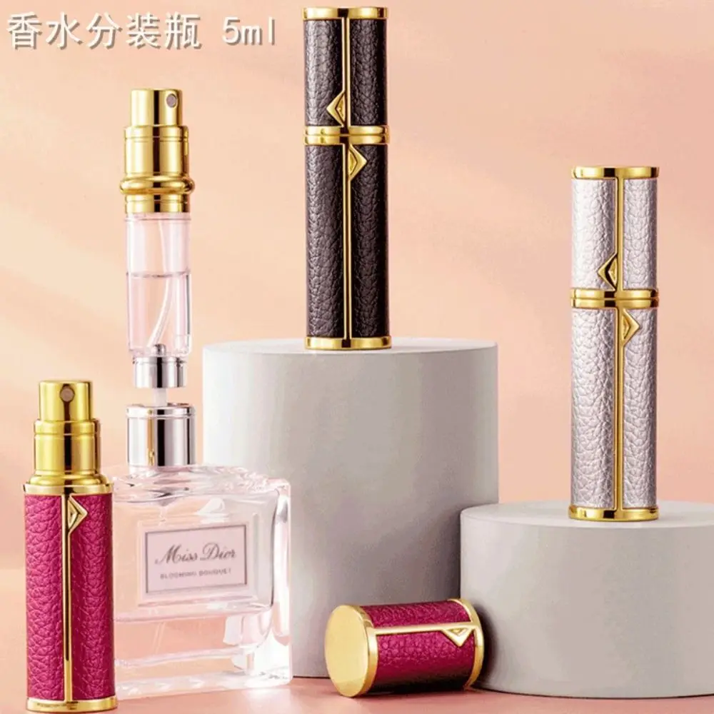 Luxury Bottom-filled Perfume Bottle Fragrance Aluminum 5ml Real Leather Spray Bottle Self-pumping Perfume Atomizer