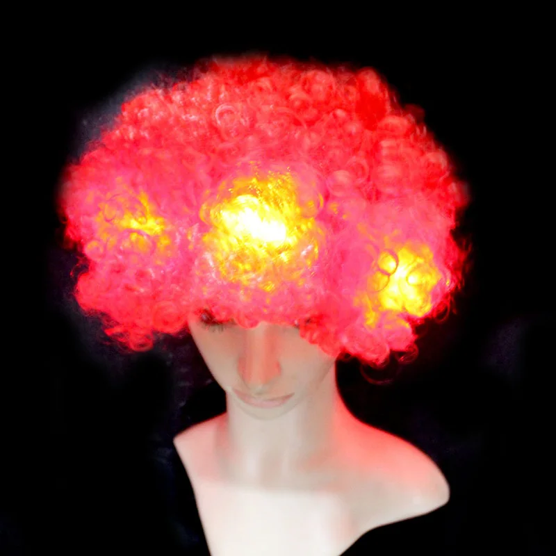 Glowing Colorful Wig Headwear New Year Christmas Wave Curly Hair Circus Performance Props Kids Gift Supplies Football Fans Wig