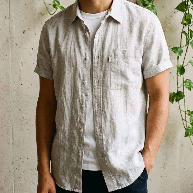 

Summer Simple Breathable Short Sleeved Shirt For Men Japanese Style Fashion Versatile Artistic Casual Loose Tops Man Beachwear