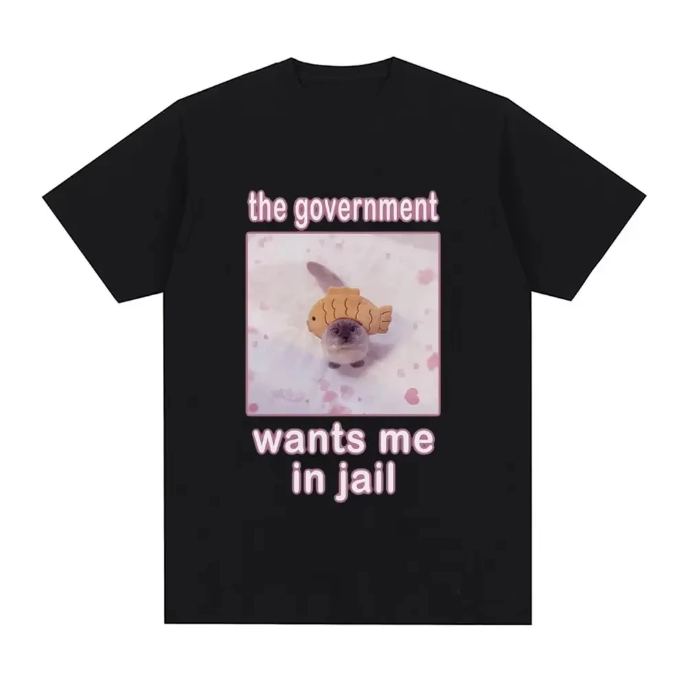 The Government Wants Me To Go To JailFun Cat Meme T-shirt Womens Fashion Harajuku Tshirtcasual Short Sleeved T-shirt Kawaii