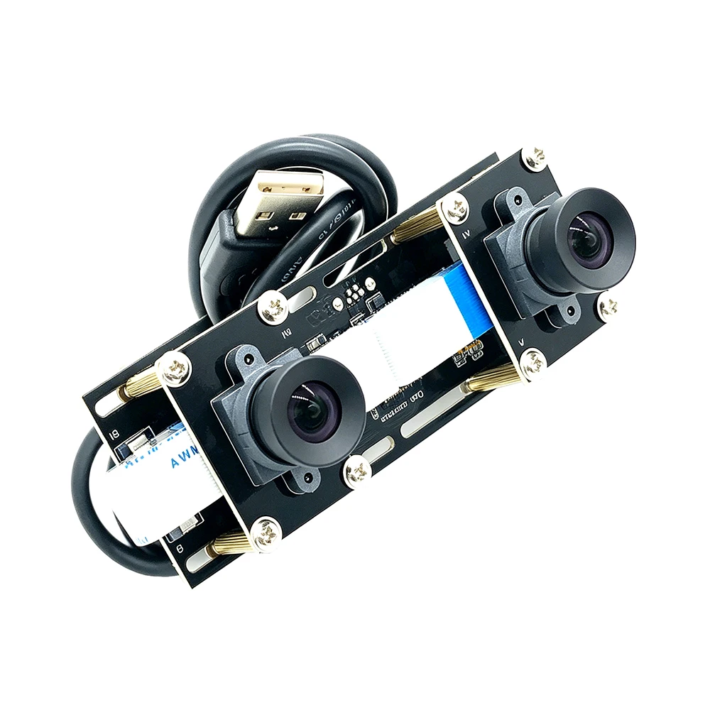 HD Non Distortion Synchronization Stereo CCTV Webcam Dual Lens HD 5MP 30FPS USB Camera Module for 3D Video VR Virtual Reality