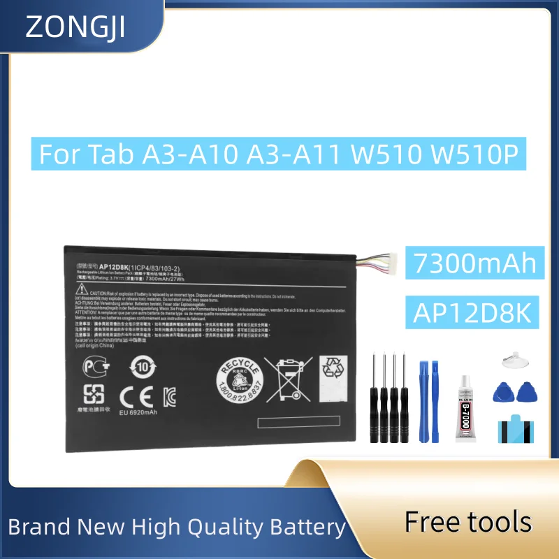 New Battery AP12D8K 7300mAh For Tab A3-A10 A3-A11 W510 W510P Battery + Free Tools