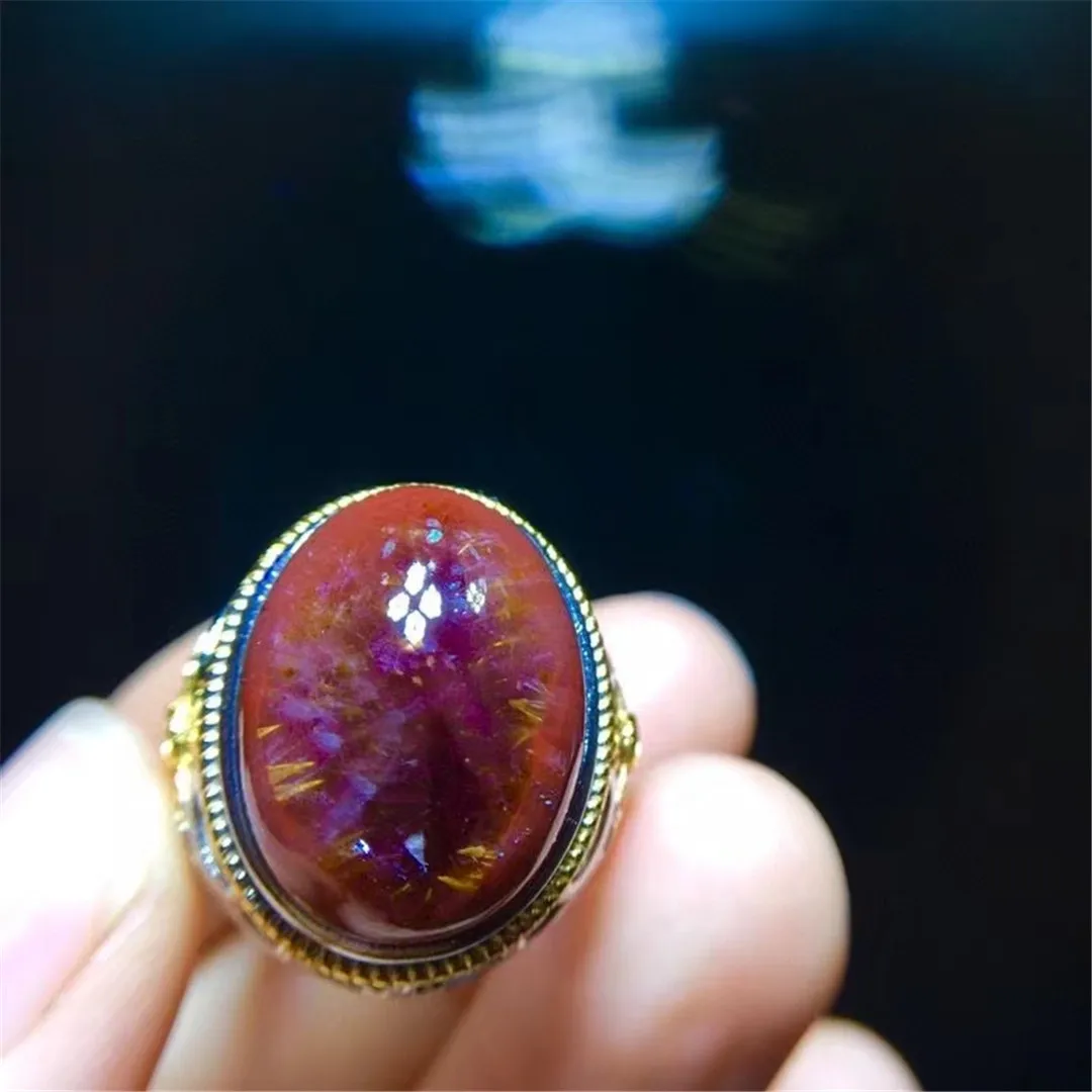 Natural Auralite 23 Quartz Ring For Women Men Wealth Reiki Gift Crystal 925 Silver 19x14mm Beads Adjustable Ring Jewelry AAAAA