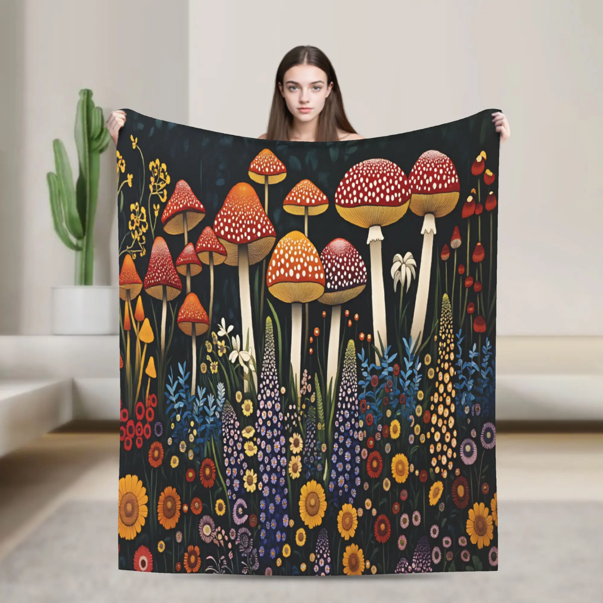 Yayoi Kusama  Tall Shrooms Blanket Quality Warm  Throw Blanket Winter Travel Car Chair Sofa Bed Trend Bedspread