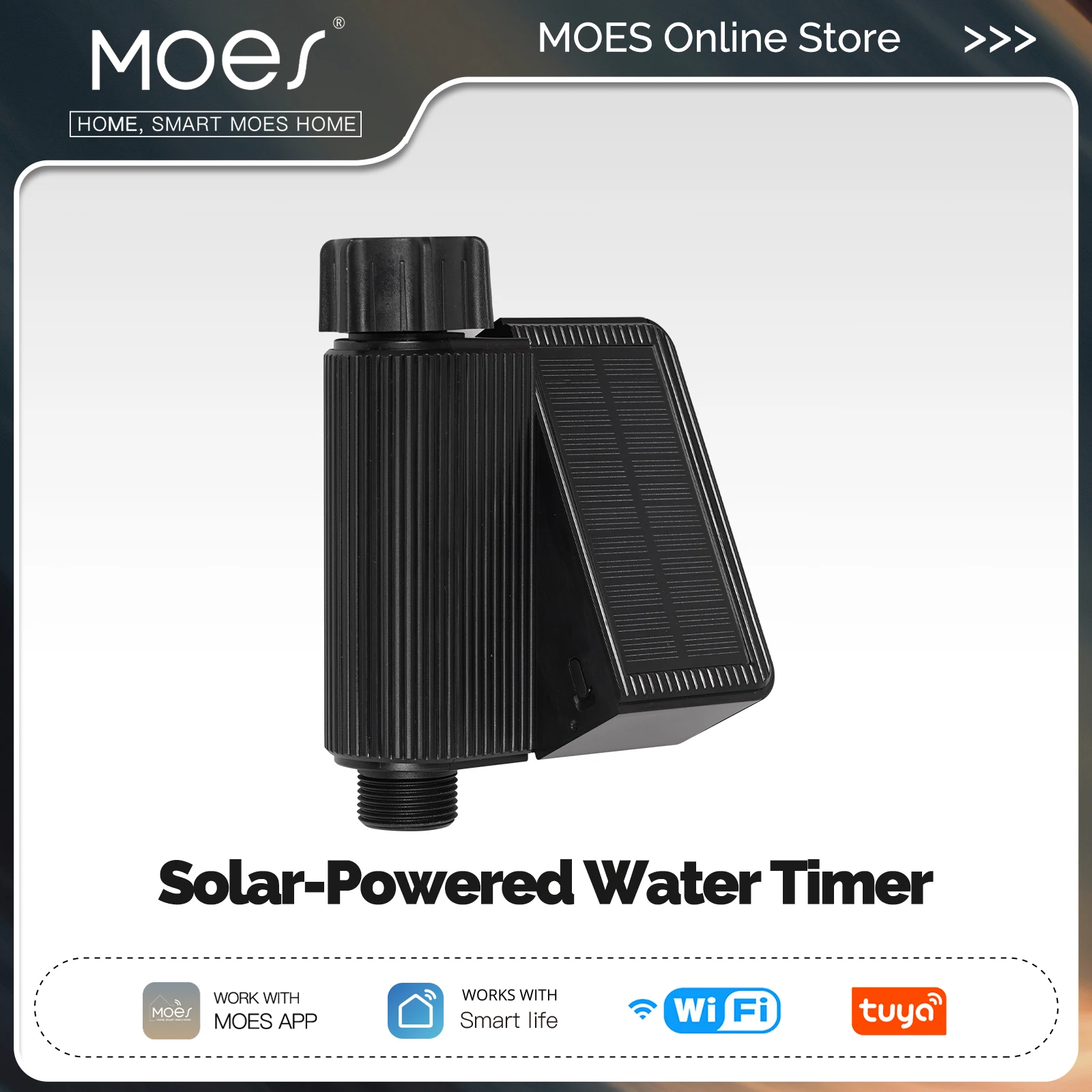 

MOES Tuya UK WiFi Solar Powered Water Timer Meter IP65 Waterproof Brass Inlet With Soil Temperature Humidity Sensor Detector