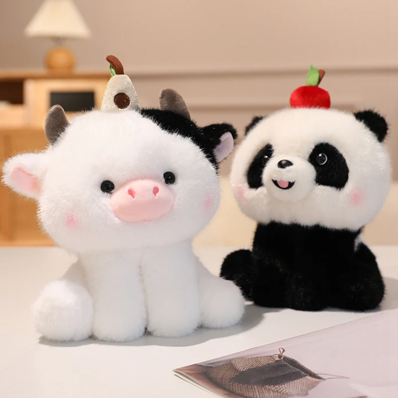 

20cm Summer Fruit Decor Kawaii Animal Stuffed Toys Cute Squatting Cow Elephant Dog Bear Plushies Soft Huggable Gift For Girl