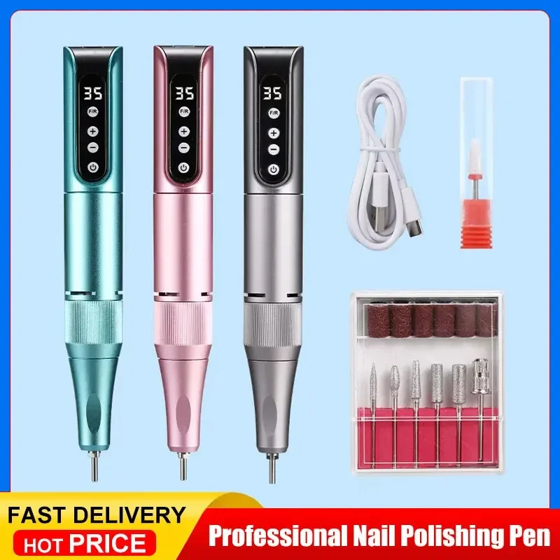 Trapano per unghie wireless ricaricabile Penna per lucidatura USB Portatile 35000 giri/min Trapano per manicure Strumento per salone per lima per unghie