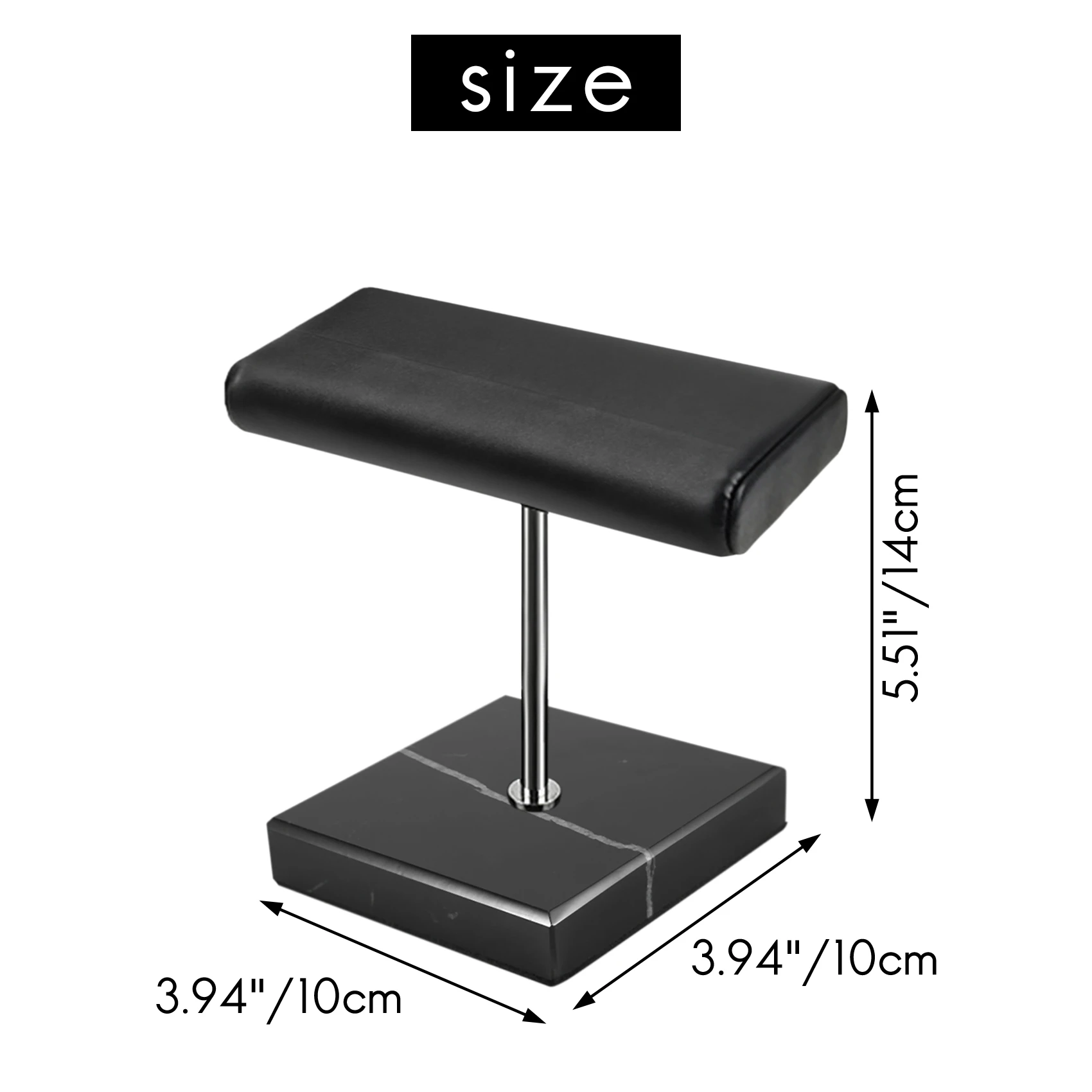 ABQR Base in marmo nero Supporto per orologio Colore argento Asta di metallo Display Puntelli Bracciale Gioielli Allunga supporto per il posizionamento