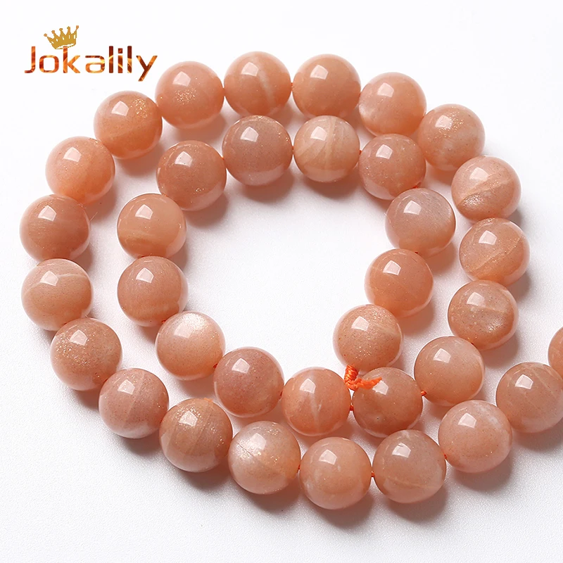 Natural Orange Sunstone Beads Moonstone Quartz Round Loose Beads For Jewelry Making DIY Bracelets 4 6 8 10 12mm 15