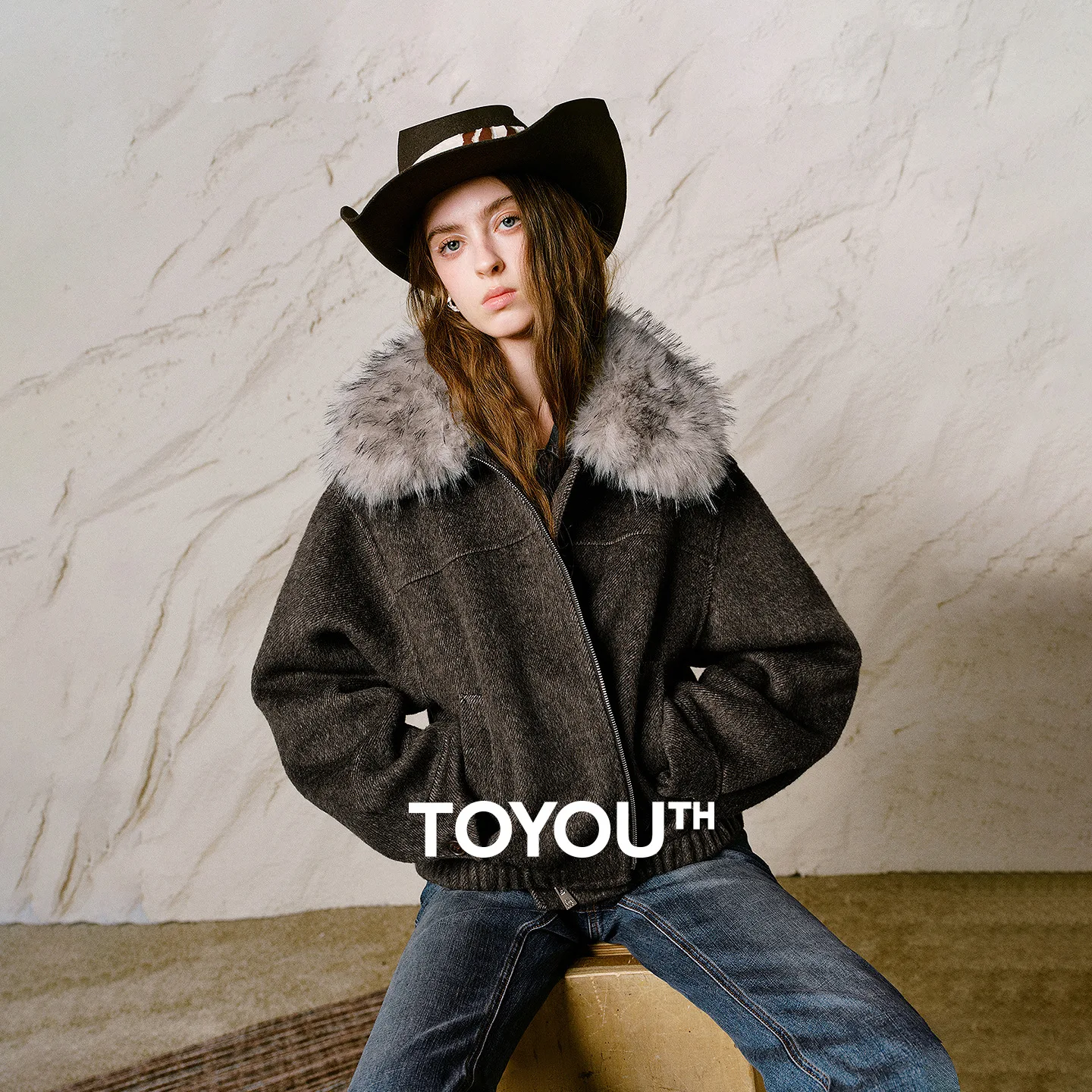 TOYOUTH Liberté Women Woolen Coat 2026 Winter New Fluffy Fur Collar Loose Wool Blend Outerwear