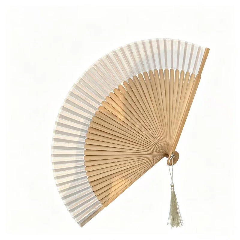 Retro Bamboo Folding Fan - Wooden Frame and White Heart-shaped Origami Fan, Suitable for Birthdays and Home Decor