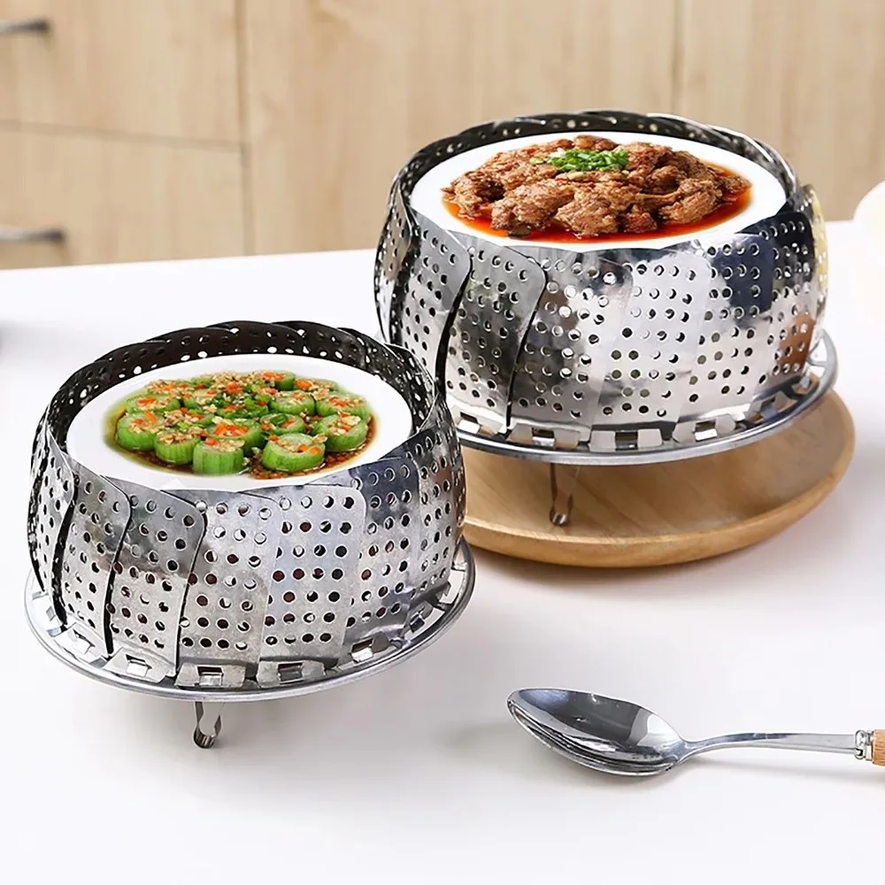 Stainless Steel Folding Dish Steam Lotus Leaf Shape Expandable Steamer Rack Multi-Function Meat Steaming Tray Kitchen Tools