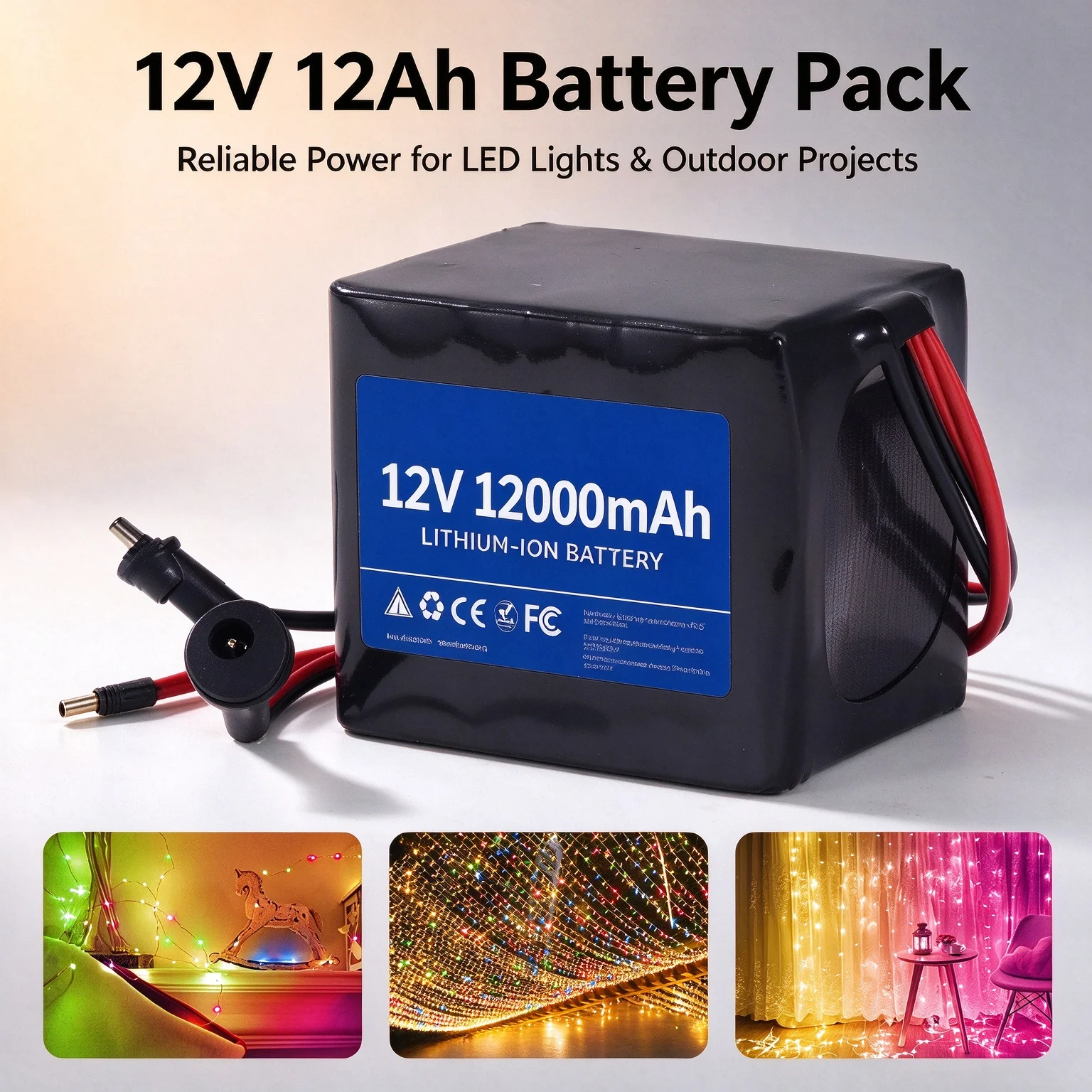 12V 12Ah 12000mAh Lithium Ion Battery Pack Built In BMS Rechargeable DC Power Supply With Charger For CCTV Camera LED Strip Light Electronic Piano DIY Projects