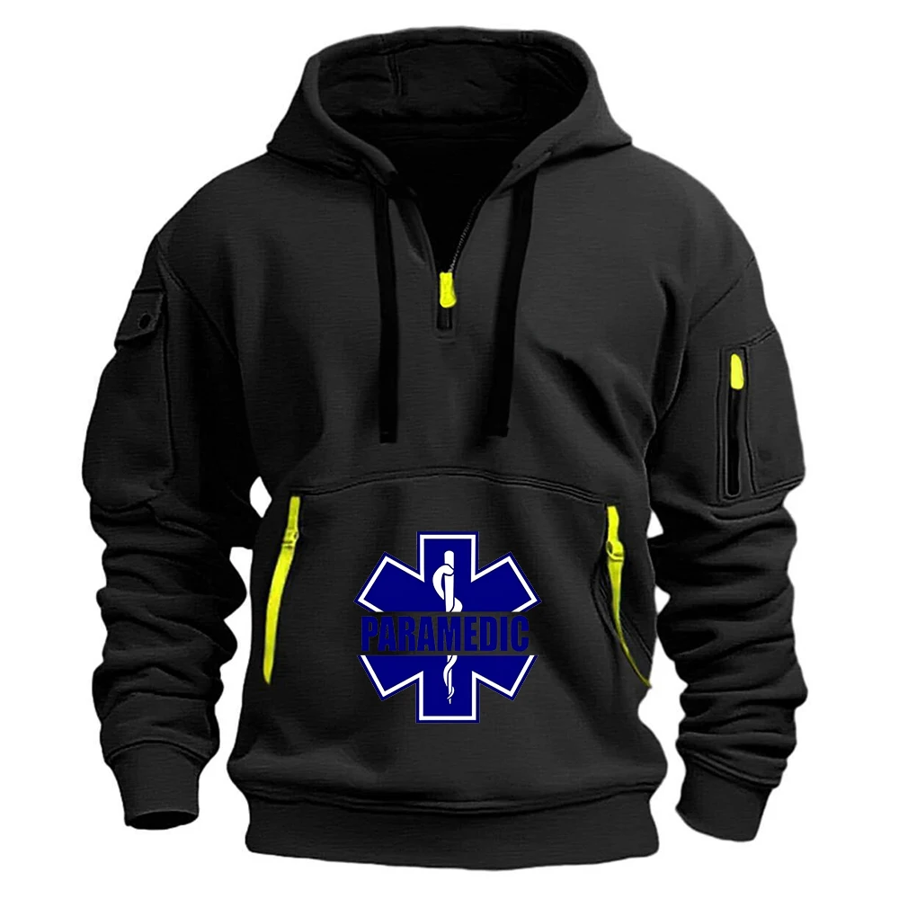 EMT PARAMEDIC New Autumn And Winter Men's Design Multi-Zip Hooded Outdoor Long-Sleeved Fashion Casual Fitness Pullover