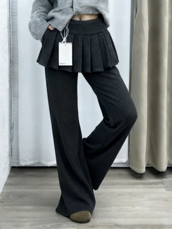 

Faionable Pleated Skirt Design Wide Leg Pants Women's Winter Slimming Commute Fce Casual Trousers High Waist Straight Cut