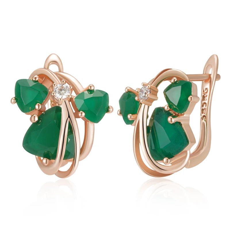 Kinel Unusual Full Sparkling Green Natural Zircon Drop Earrings  for Women Luxury 585 Rose Gold High Quality Daily Fine Jewelry