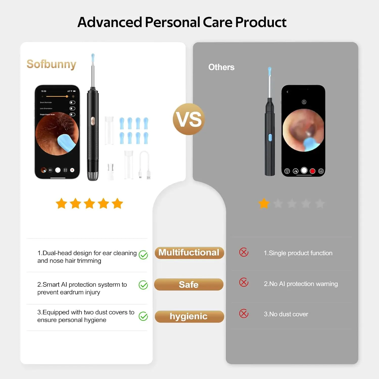 2-in-1 Ear Wax Remover with Camera & Light - Wireless Ear Cleaner for Adults & Kids, Compatible with iOS & Android