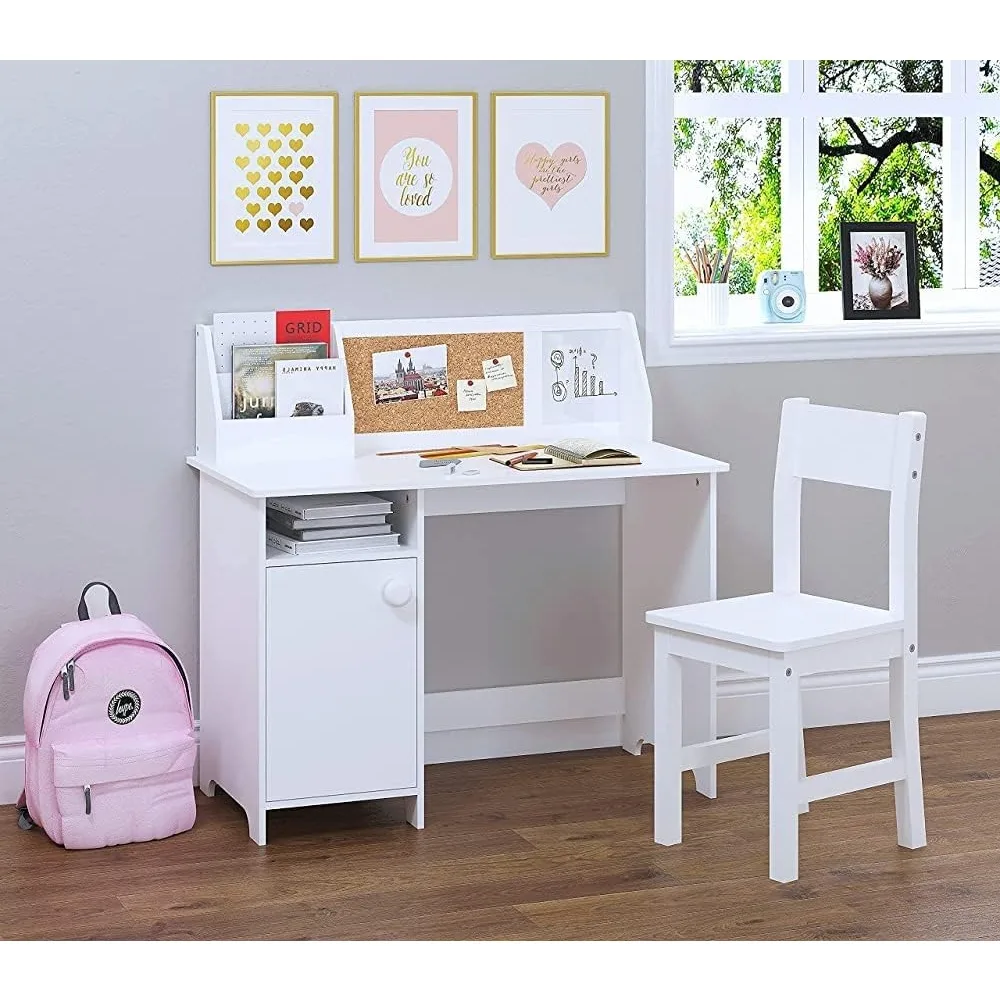 

Kids Study Desk with chair, Wooden Children School Study Table with Hutch and Chair for 3-8 Years Old