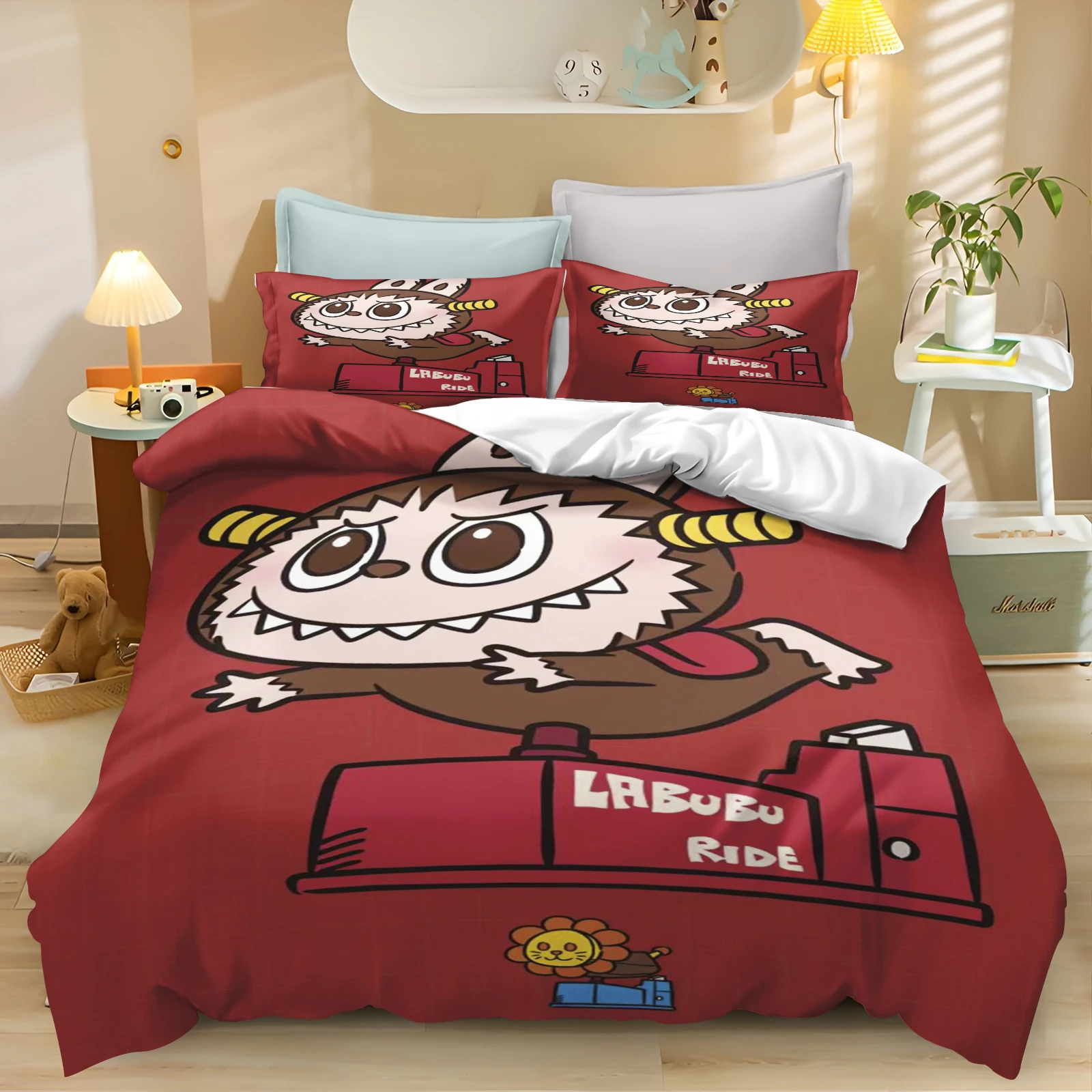 Labubu Cartoon Zimomo Duvet Cover Home Pop Printed Pillowcase Set Adult Bedroom Children Comforter Bedding