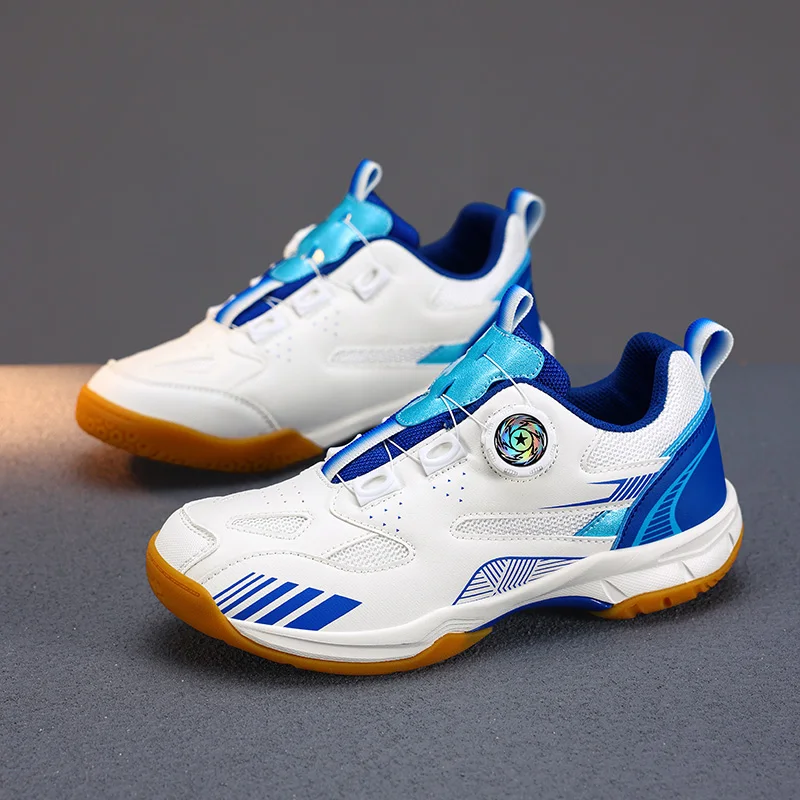 

Детские спортивные кроссовки для бадминтона, белые, синие, сетчатые, для настольного тенниса, волейбола, тренировочные кроссовки для тенниса