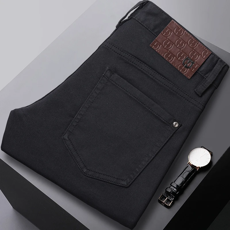 Jeans neri moda uomo semplice autunno abbigliamento uomo Business All-Match Casual Stretch Slim Denim pantaloni nastrati