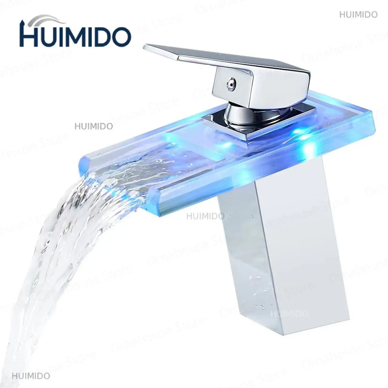 Luxury LED Color Changing Waterfall Basin Sink Faucet Led Light Polished Tap Basin Deck Mounted Sink Mixers 3 Colors Change