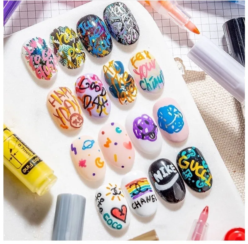 1Pc Waterdicht Nail Art Graffiti Pen Abstracte Lijnen Bloem Schets Tekening Gereedschap Nagel Schilderij Diy Nail Art Accessoires Tool SN11