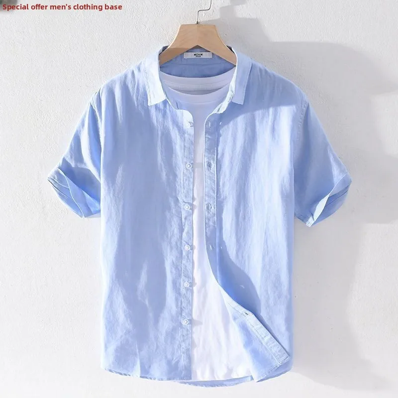 

Lightweight Breathable Cotton Linen Casual irt Men's Thin ort Sve Loose Fit Summer Collar Youth Top Linen