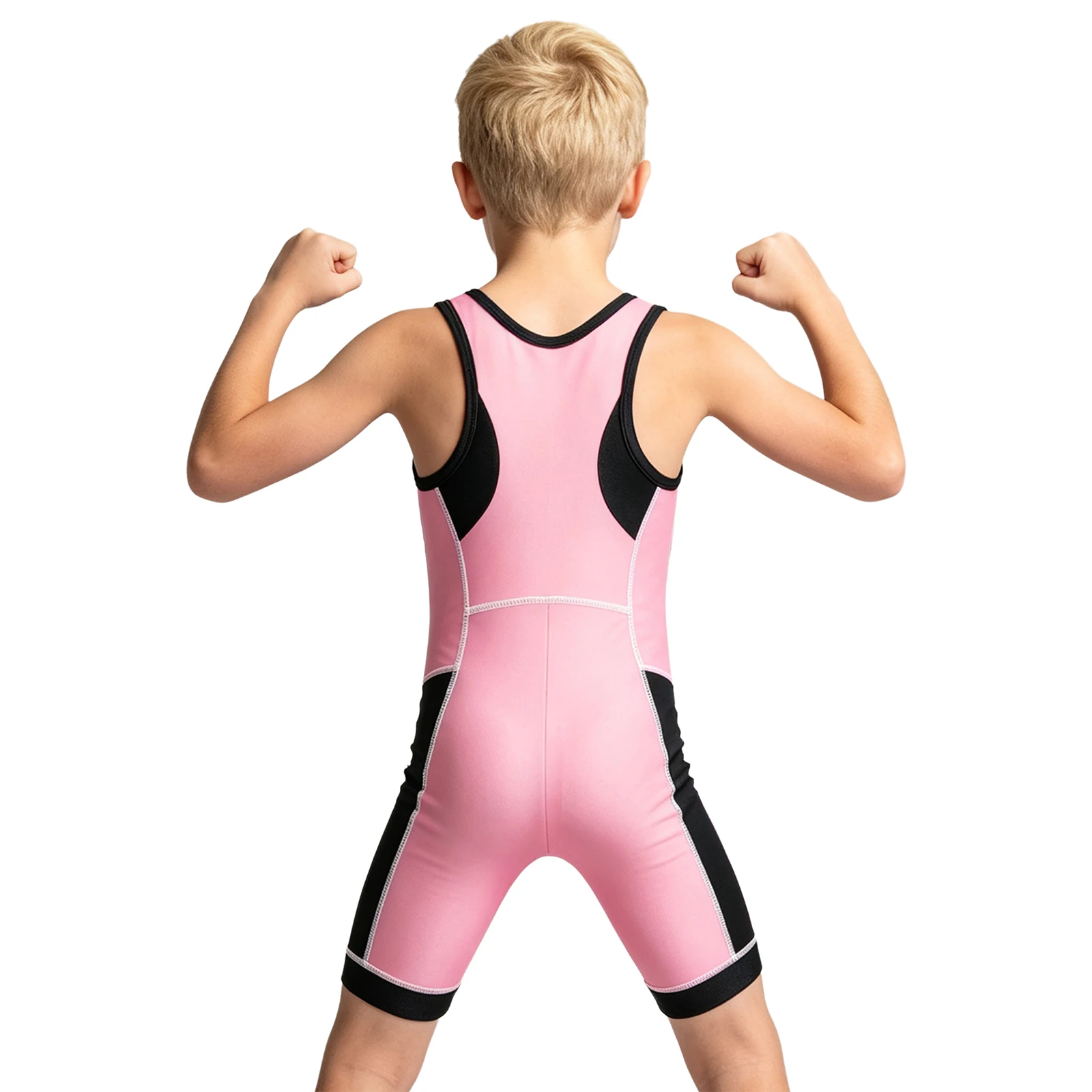 Kinder-Ringertrikot für Jungen und Mädchen, farbblockiert, schnelltrocknend, ärmellos, Oberschenkel-lange Bodysuit für Sport, Training, Übungen und Radfahren – Detail 13