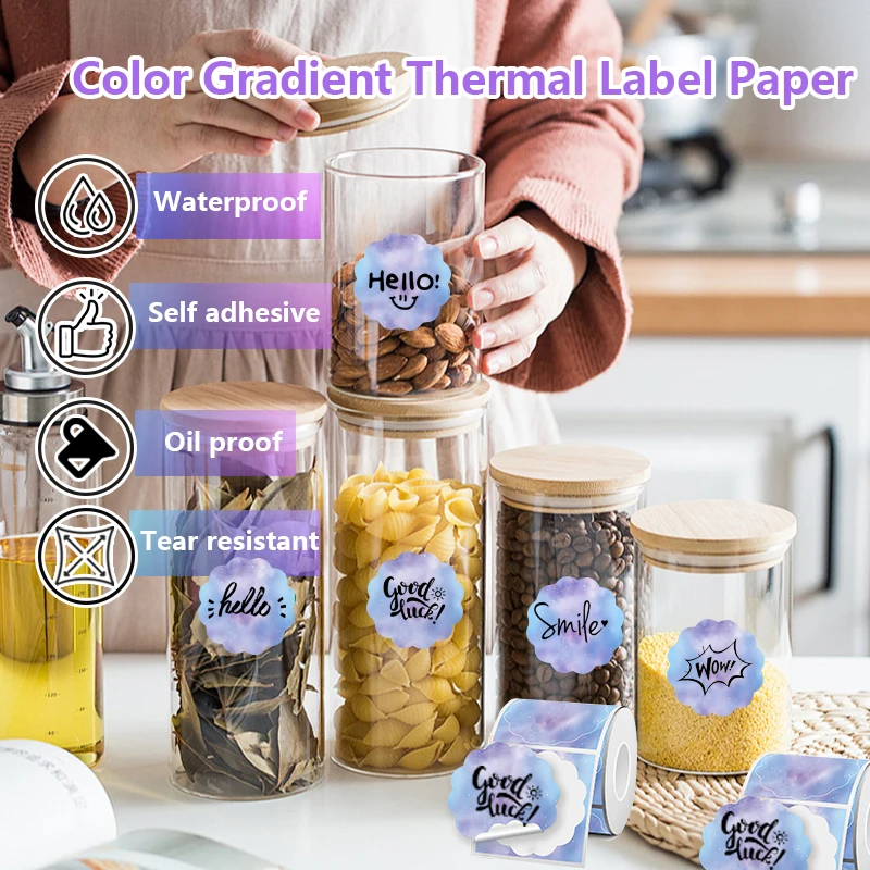 2 Rollen 50x50mm Thermoetikettendrucker-Aufkleber Selbstklebendes Farbthermopapier Passend für Phomemo M110 M200 M120 E210 Etikettendrucker – Detail 2