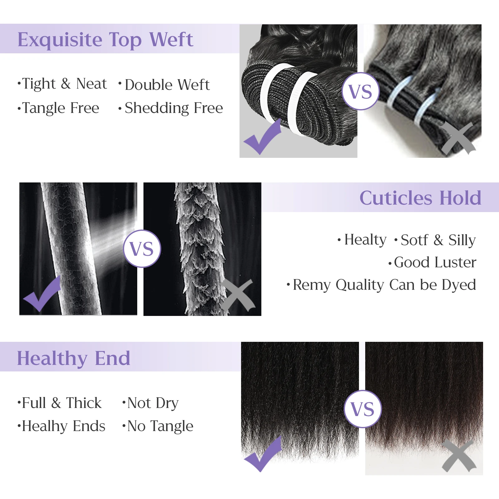 Powcign 100g/pc キンキーストレート生毛束 人毛、100% バージン未処理人毛、女性のための目に見えない高品質