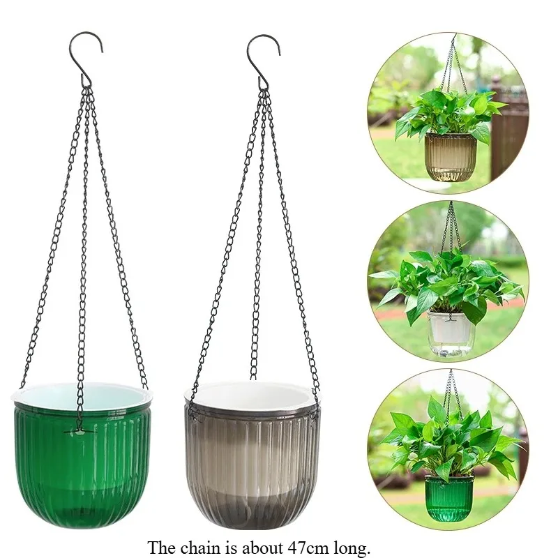 Outdoor Hanging Basket Plant Hanger with 3 Hook Drainage Holes Self-Watering Hanging Indoor Flowerpot Home Garden Decoration