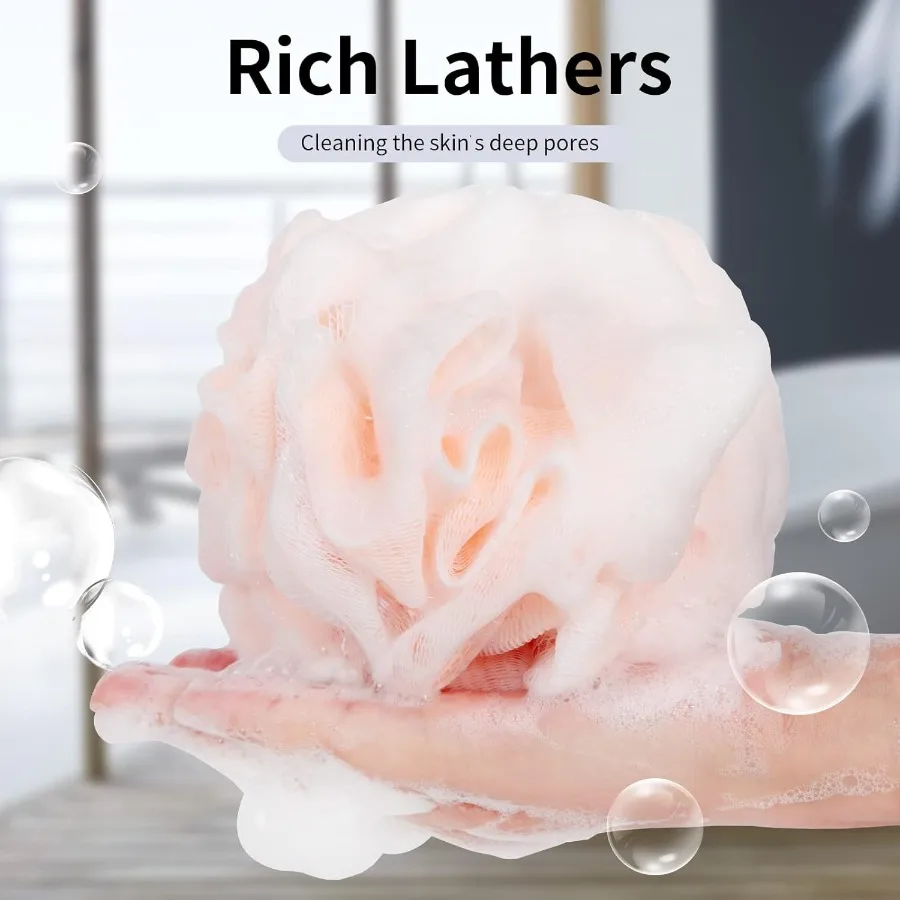 4 عبوات من إسفنجة حمام اللوف الملونة لتنظيف الجسم، وسادة شبكية لتقشير الجسم للنساء والرجال، كرة استحمام ناعمة ومتينة #3