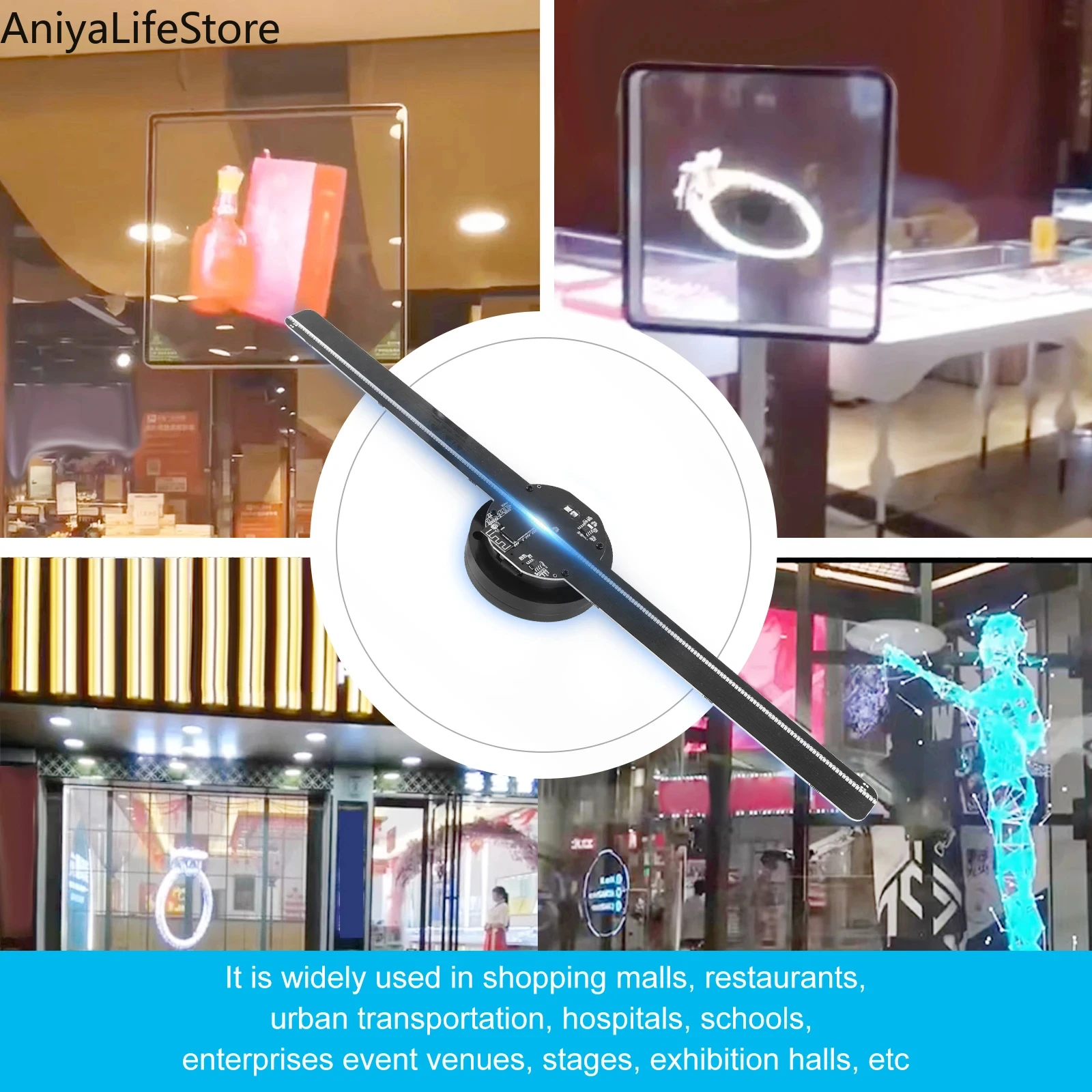 3D Holográfico Projetor Fan, Máquina de publicidade, Display Logo, WIFI, Holograma Imaging Player Luz, 224 Grânulos de lâmpada LED, 40cm